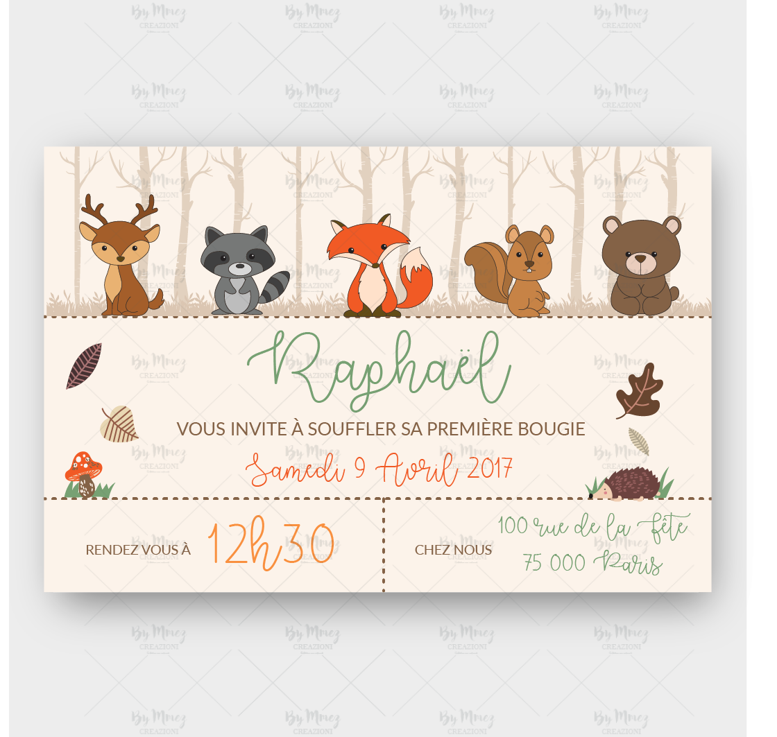 Invitation Anniversaire Les animaux de la forêt Mmez Creazioni
