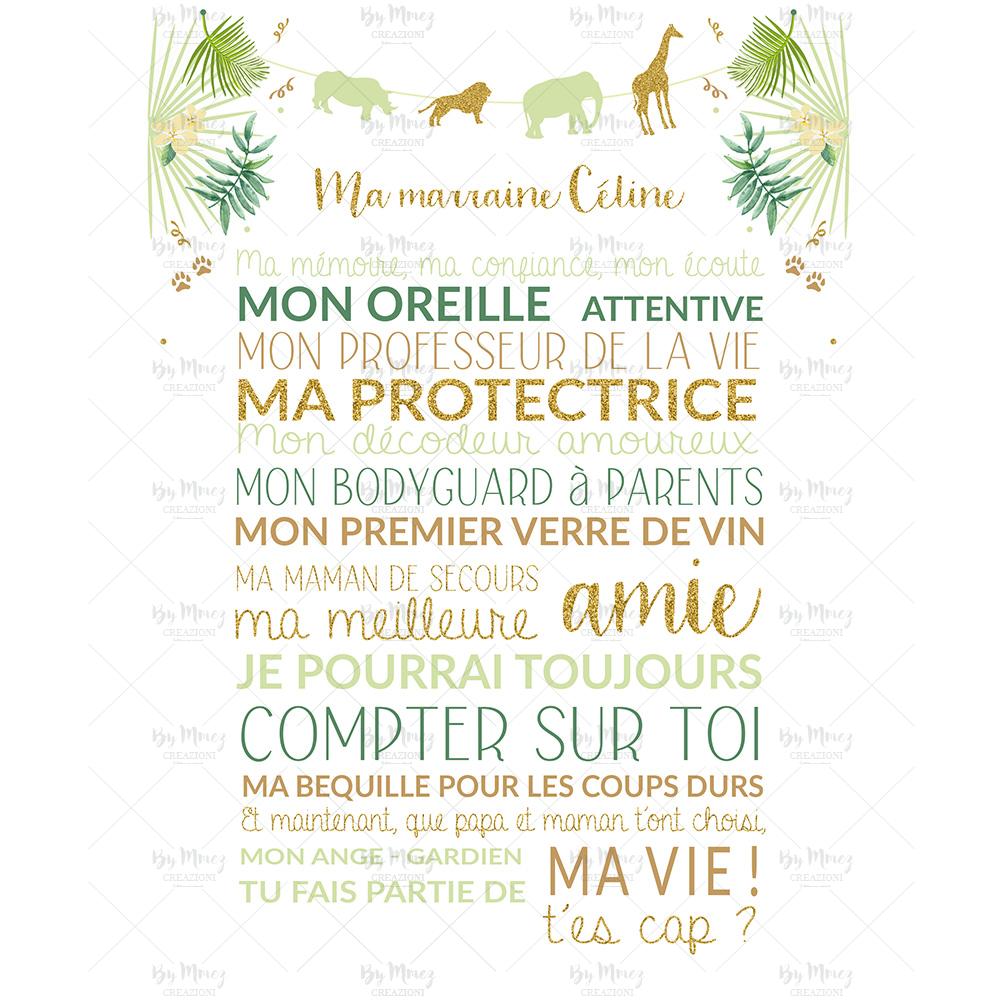Affiche Baptême &quot;Parrain / Marraine&quot; Thème Safari Mmez