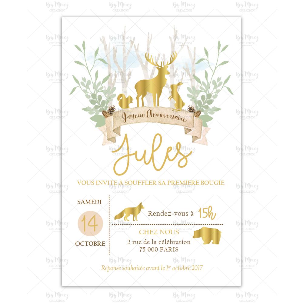 Carte d'invitation anniversaire enfant Animaux de la forêt - Fête