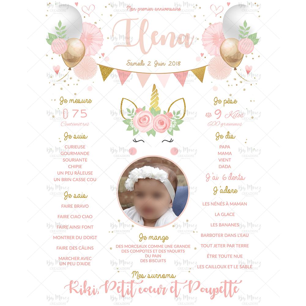 Affiche anniversaire personnalisée - Thème Licorne & Pink - Mmez Creazioni