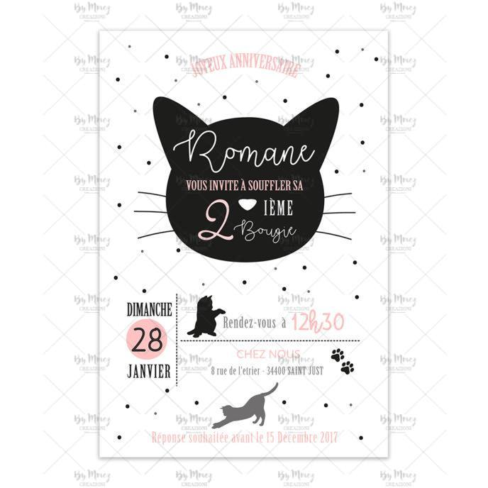 MMEZ CREAZIONI - INVITATION ANNIVERSAIRE PERSONNALISEE - CHATON BLACK