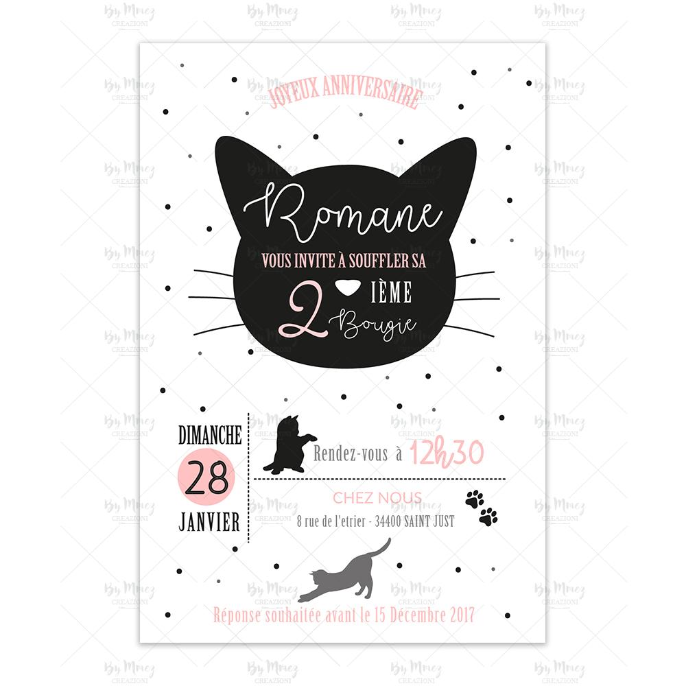 Invitation Anniversaire Theme Chaton Black Mmez Creazioni