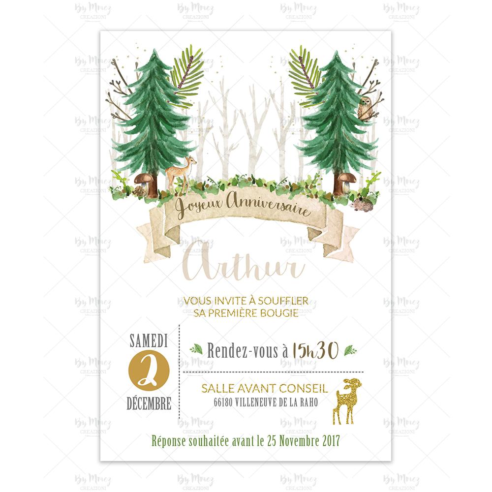 Carton invitation anniversaire biche pour une décoration thème forêt