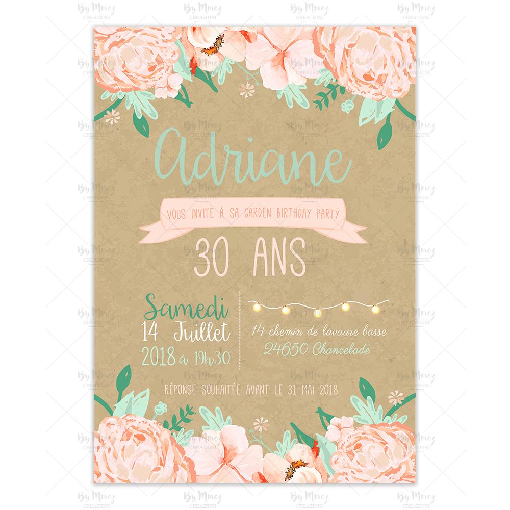 invitation anniversaire th 232 me kraft et fleurie mmez invitation anniversaire