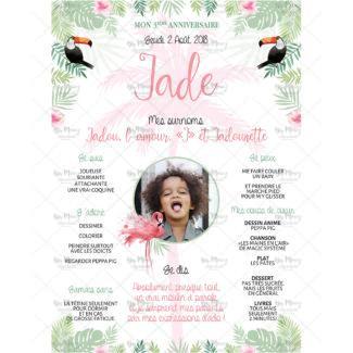 Affiche anniversaire personnalisée, thème Cygne rose et or. – Omade