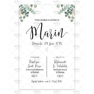 MMEZ CREAZIONI - FAIRE PART - INVITATION BAPTEME PERSONNALISE EUCALYPTUS