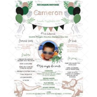 MMEZ CREAZIONI - AFFICHE ANNIVERSAIRE PERSONNALISE DINOSAURE