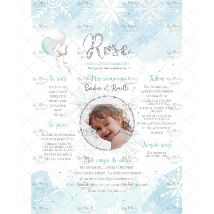 MMEZ CREAZIONI - AFFICHE ANNIVERSAIRE PERSONNALISE REINE DES NEIGES