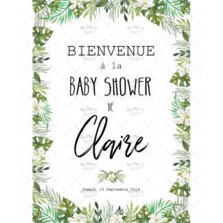 MMEZ CREAZIONI - AFFICHE BABY SHOWER PERSONNALISE TROPICAL WHITE