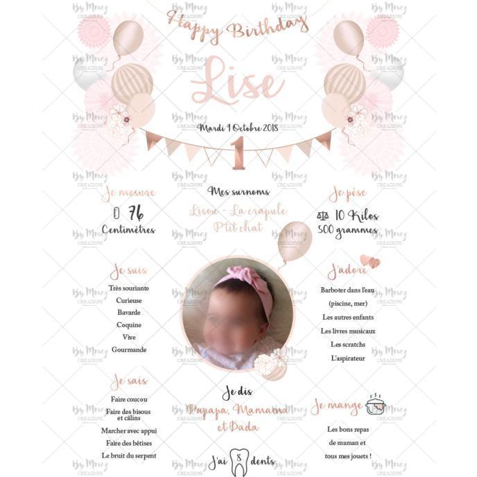 MMEZ CREAZIONI - AFFICHE ANNIVERSAIRE PERSONNALISEE EPURE ROSE GOLD