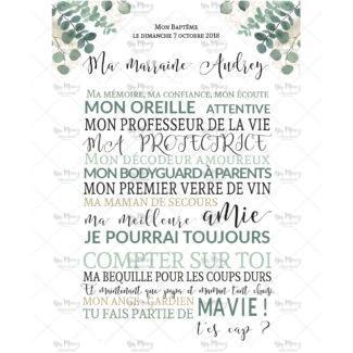 MMEZ CREAZIONI - AFFICHE BAPTEME PARRAIN - MARRAINE PERSONNALISE EUCALYPTUS
