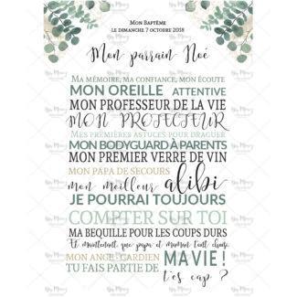 MMEZ CREAZIONI - AFFICHE BAPTEME PARRAIN PERSONNALISE EUCALYPTUS