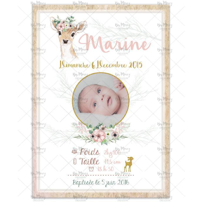 MMEZ CREAZIONI - AFFICHE NAISSANCE PERSONNALISEE BICHE & FORET