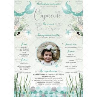 MMEZ CREAZIONI - AFFICHE ANNIVERSAIRE PERSONNALISEE SIRENE BOHEME - MERMAID