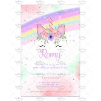 MMEZ CREAZIONI - INVITATION ANNIVERSAIRE PERSONNALISEE - LICORNE & RAINBOW