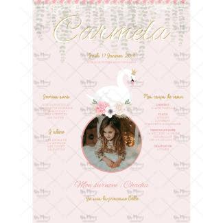 MMEZ CREAZIONI - AFFICHE ANNIVERSAIRE PERSONNALISEE SWAN & FLOWER