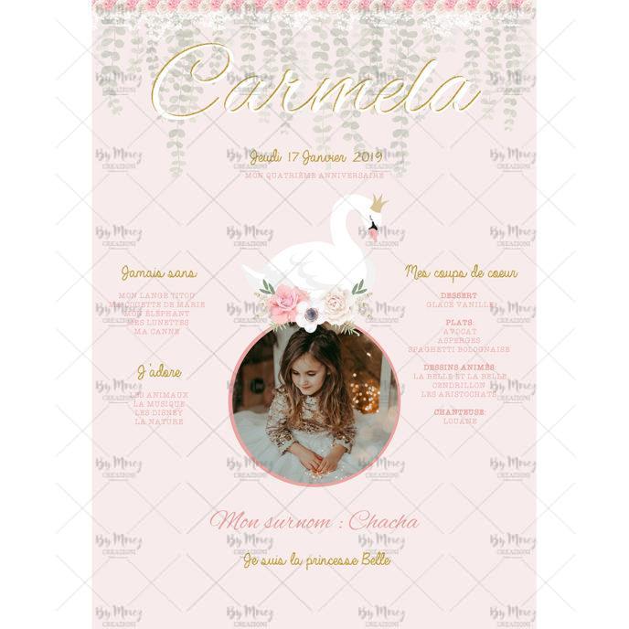 MMEZ CREAZIONI - AFFICHE ANNIVERSAIRE PERSONNALISEE SWAN & FLOWER