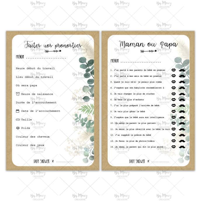 MMEZ CREAZIONI - AFFICHE BABY SHOWER PERSONNALISE EUCALYPTUS - JEUX