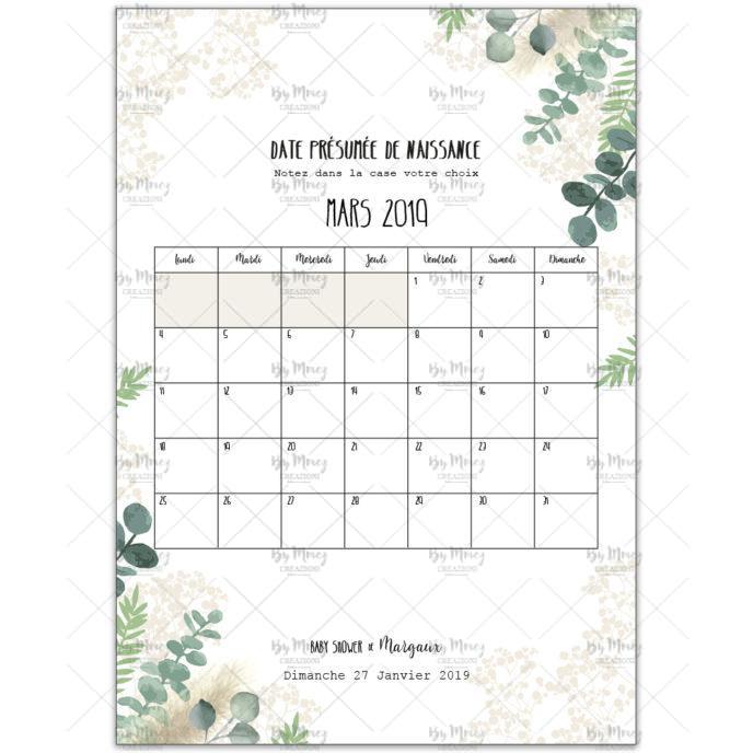 MMEZ CREAZIONI - AFFICHE BABY SHOWER PERSONNALISE EUCALYPTUS - JEUX CALENDRIER -1