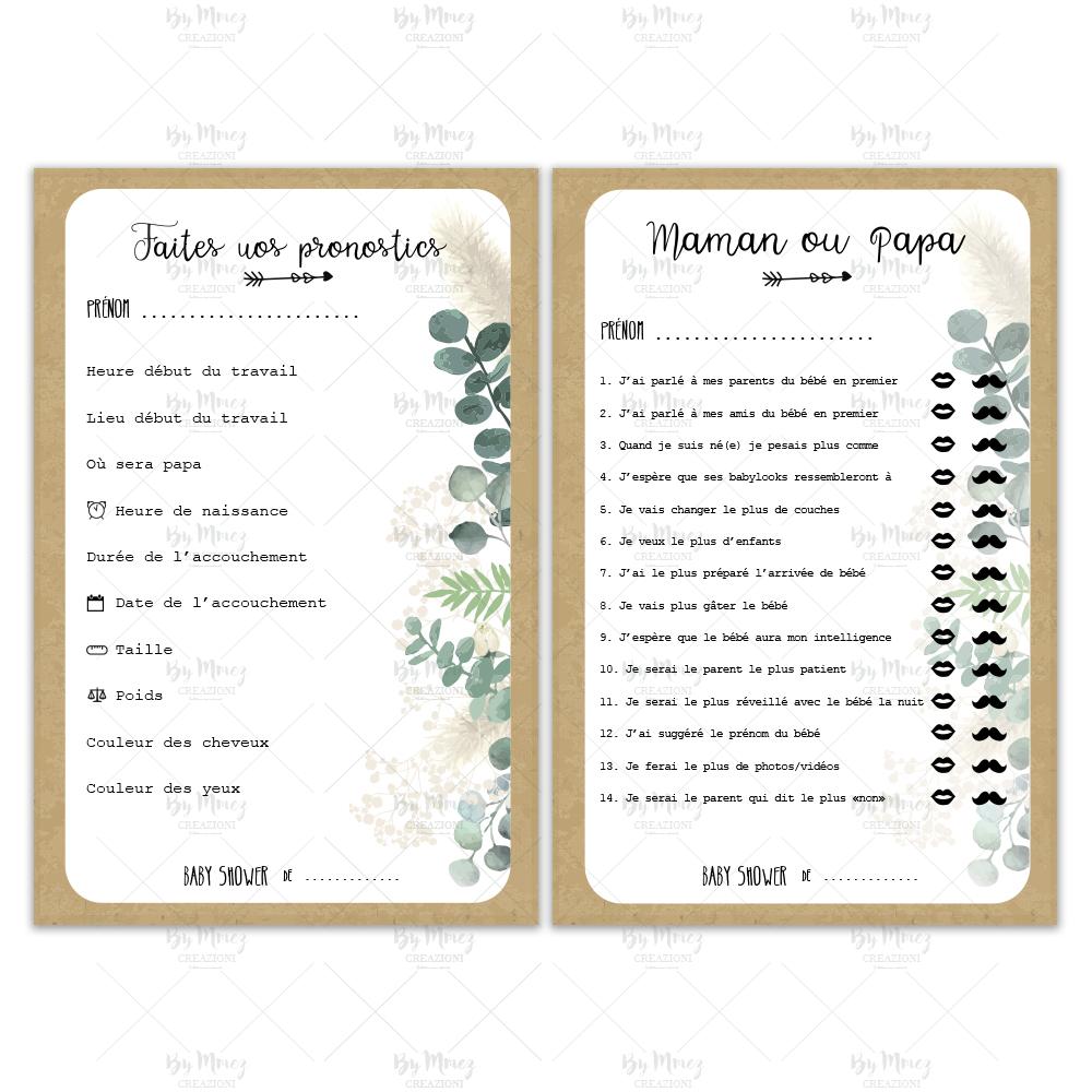 Cartes Pronostics pour Baby Shower - Thème Douceur