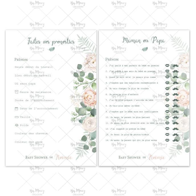 MMEZ CREAZIONI - AFFICHE BABY SHOWER PERSONNALISE FLEURIE BOHEME - JEUX