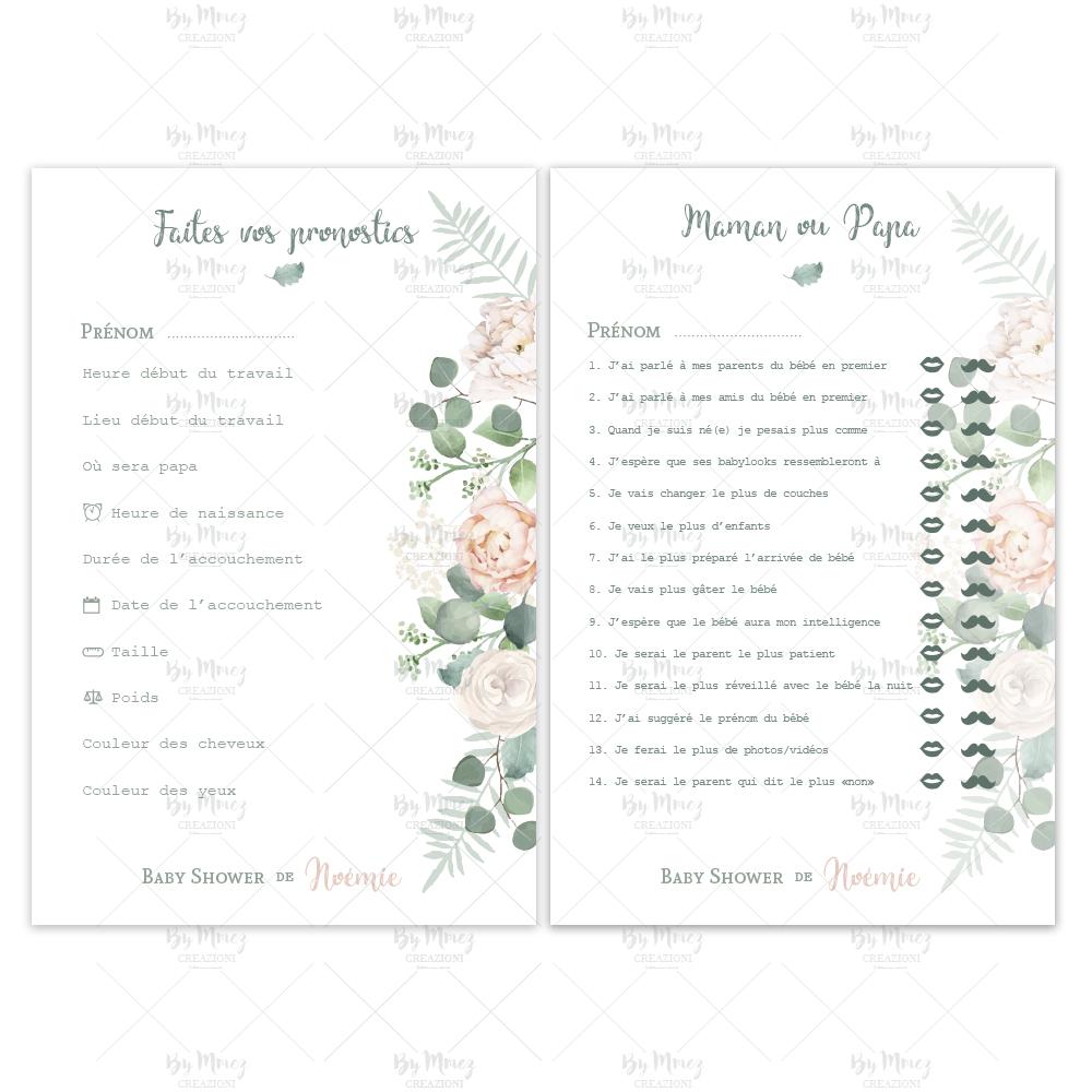 Jeux Pronostic Baby Shower personnalisée - Thème Fleurie Bohème - Mmez  Creazioni