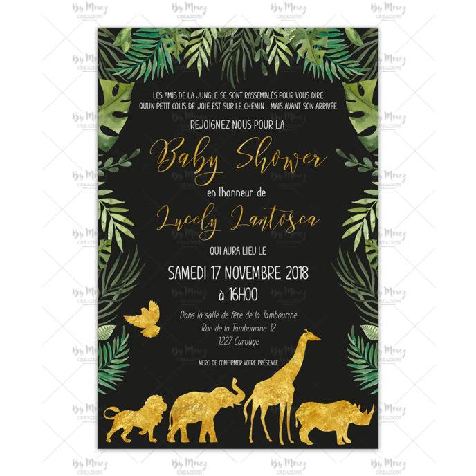 MMEZ CREAZIONI - AFFICHE BABY SHOWER PERSONNALISE JUNGLE & BLACK - INVITATION