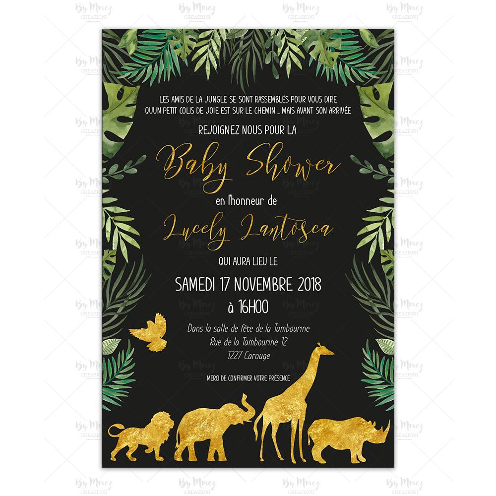 Invitation Baby Shower personnalisée - Thème Jungle Black - Mmez Creazioni