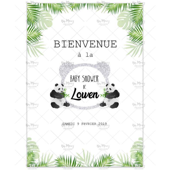 MMEZ CREAZIONI - AFFICHE BABY SHOWER PERSONNALISE PANDA TROPICAL