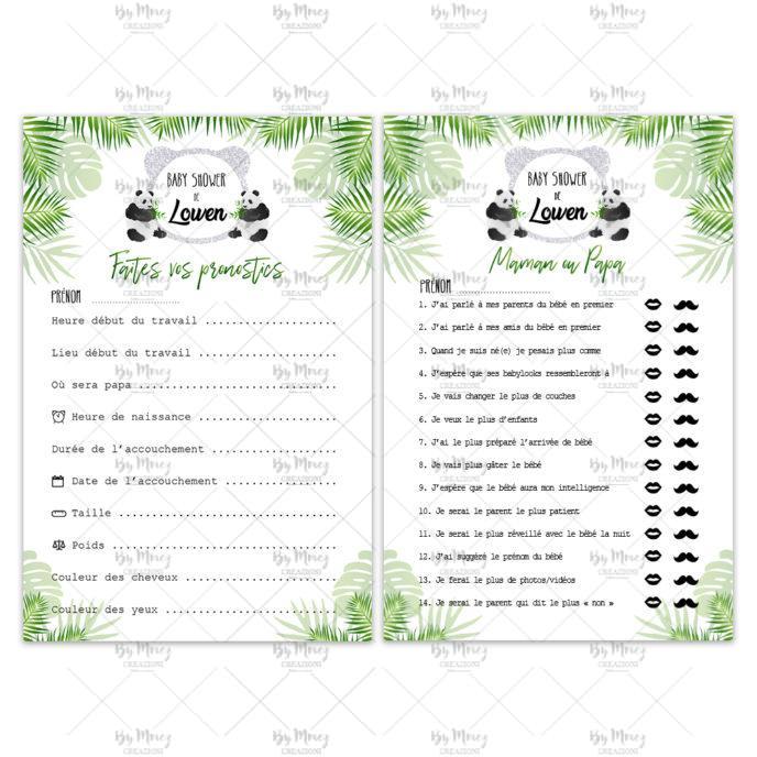 MMEZ CREAZIONI - AFFICHE BABY SHOWER PERSONNALISE PANDA TROPICAL - JEUX