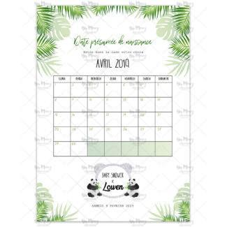 MMEZ CREAZIONI - AFFICHE BABY SHOWER PERSONNALISE PANDA TROPICAL - JEUX CALENDRIER AVRIL