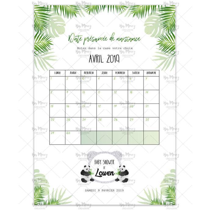 MMEZ CREAZIONI - AFFICHE BABY SHOWER PERSONNALISE PANDA TROPICAL - JEUX CALENDRIER AVRIL