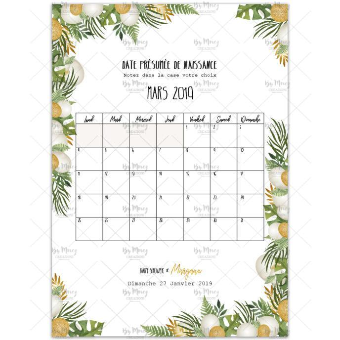 MMEZ CREAZIONI - AFFICHE BABY SHOWER PERSONNALISE TROPICAL GOLD - JEUX CALENDRIER -1