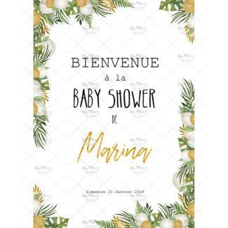 MMEZ CREAZIONI - AFFICHE BABY SHOWER PERSONNALISE TROPICAL WHITE & GOLD