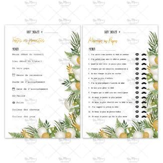 MMEZ CREAZIONI - AFFICHE BABY SHOWER PERSONNALISE TROPICAL WHITE & GOLD - JEUX