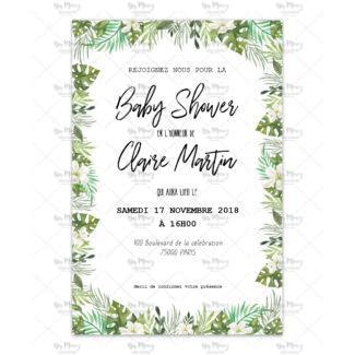 MMEZ CREAZIONI - AFFICHE BABY SHOWER PERSONNALISE TROPICAL WHITE - INVITATION