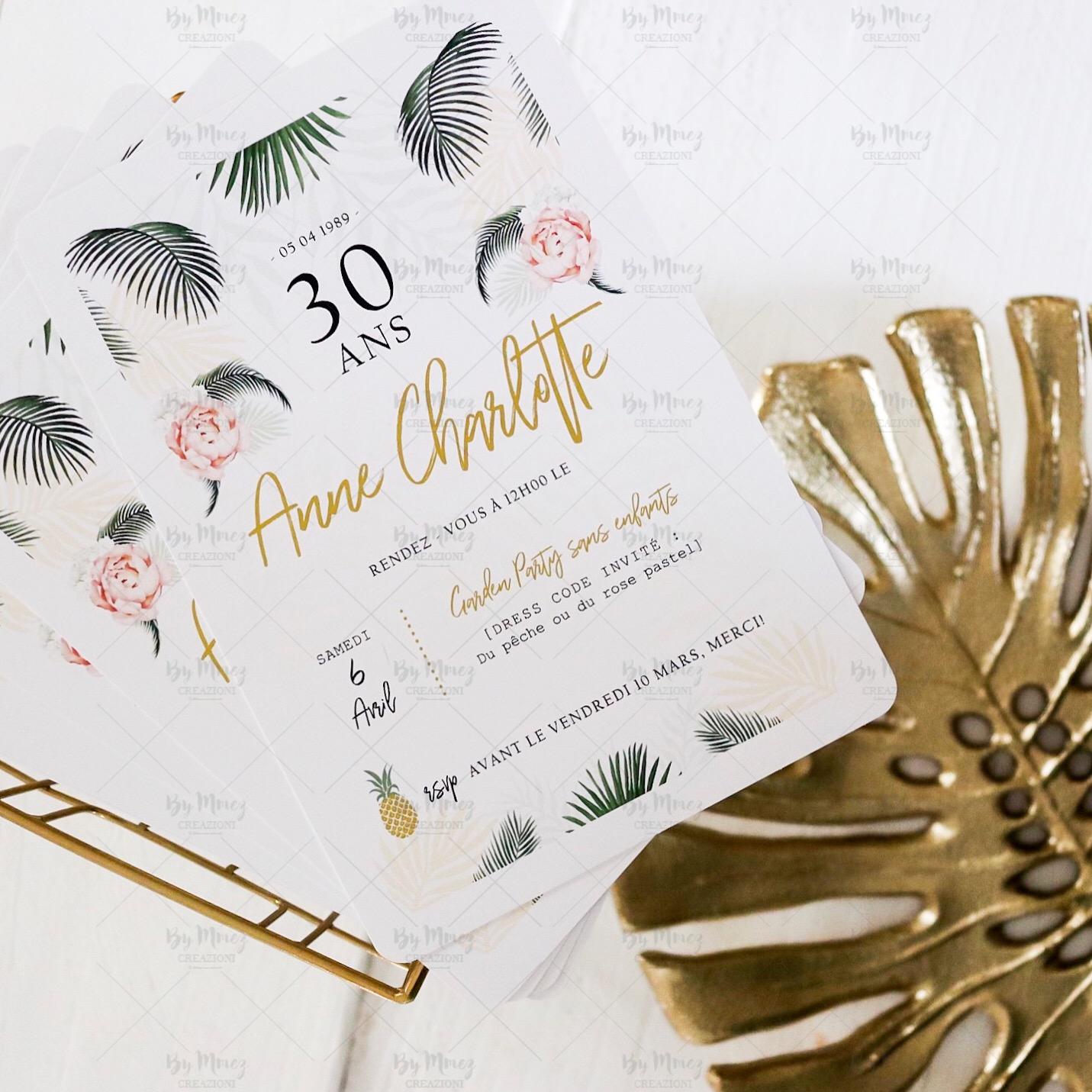 Invitation Anniversaire Theme Tropical Chic Mmez Creazioni