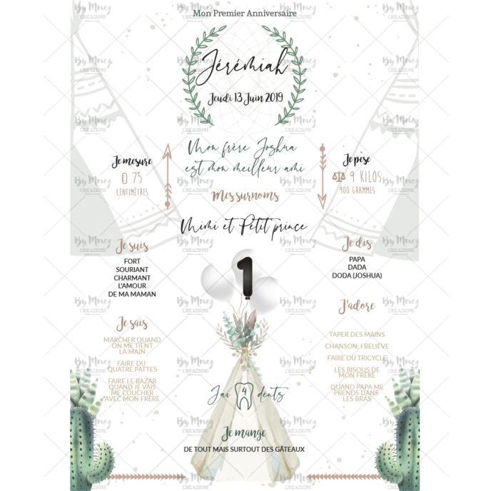 Affiche anniversaire personnalisée - Thème Tipi Wild