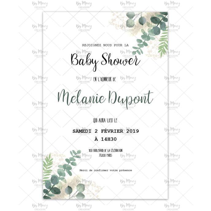 MMEZ CREAZIONI - AFFICHE BABY SHOWER PERSONNALISE EUCALYPTUS - INVITATION