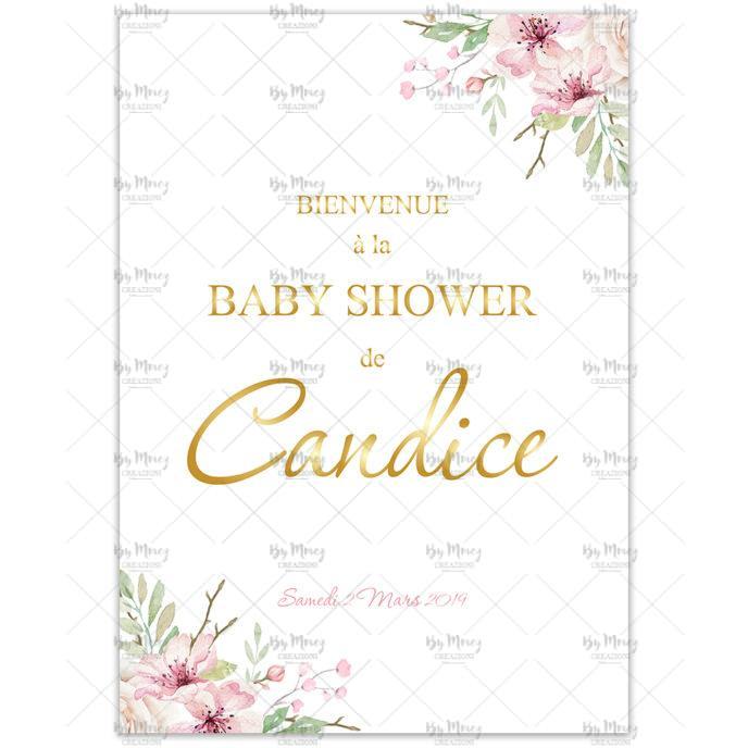 MMEZ CREAZIONI - AFFICHE BABY SHOWER PERSONNALISE FLEURIE ROSE & OR