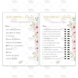 MMEZ CREAZIONI - AFFICHE BABY SHOWER PERSONNALISE FLEURIE ROSE & OR - JEUX