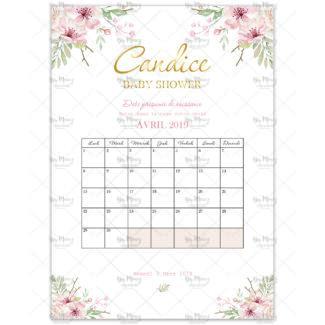 MMEZ CREAZIONI - AFFICHE BABY SHOWER PERSONNALISE FLEURIE ROSE & OR- JEUX CALENDRIER - AVRIL