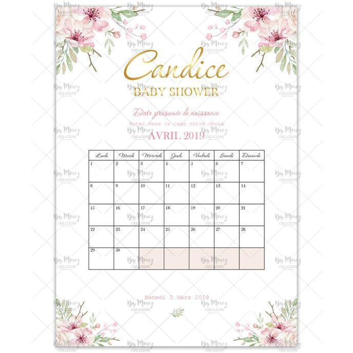 MMEZ CREAZIONI - AFFICHE BABY SHOWER PERSONNALISE FLEURIE ROSE & OR- JEUX CALENDRIER - AVRIL