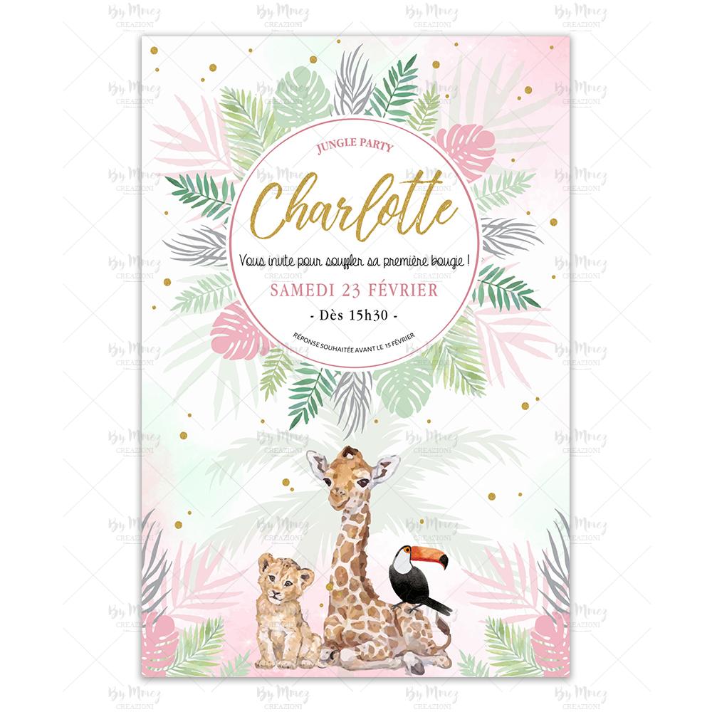 Carte d'invitation anniversaire enfant jungle en folie - Fête