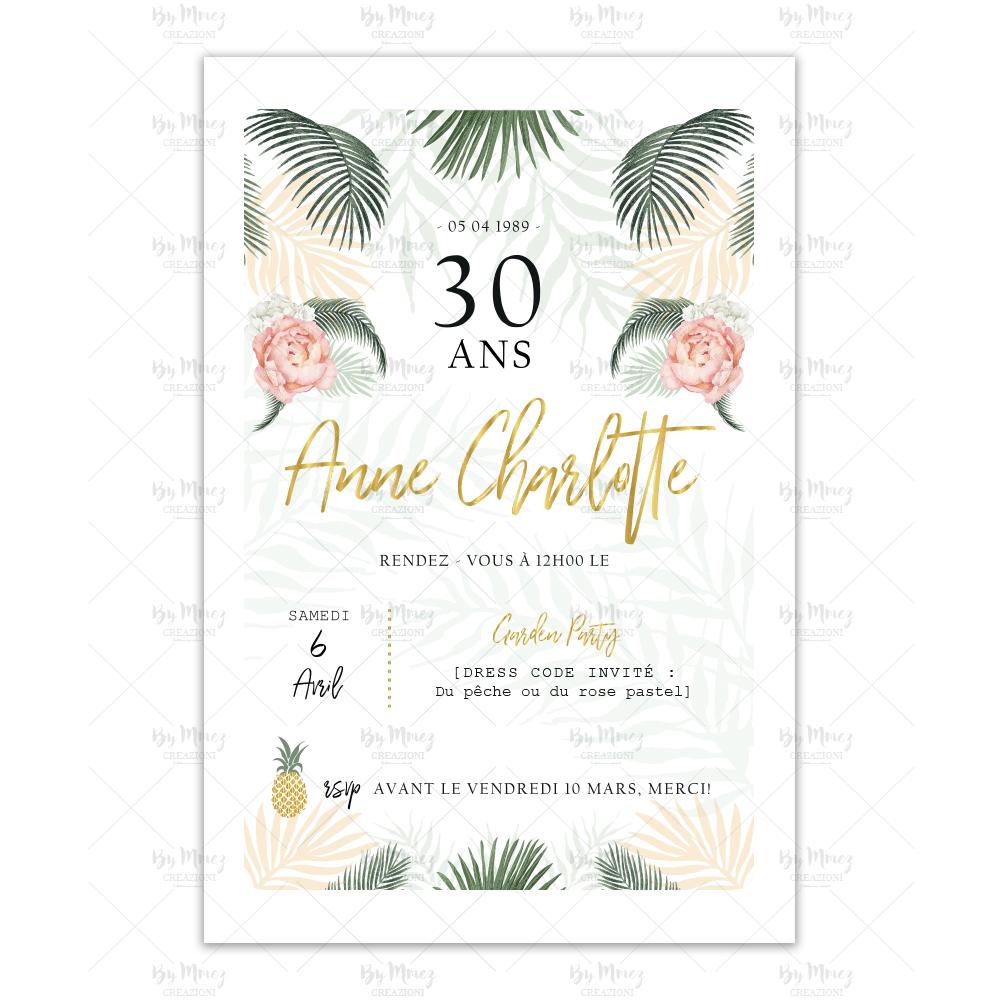 Invitation Anniversaire Theme Tropical Chic Mmez Creazioni