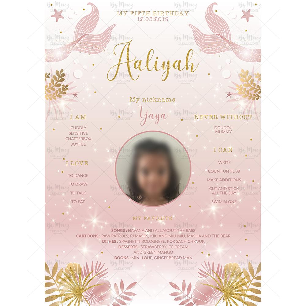 Affiche anniversaire personnalisée, thème Cygne rose et or. – Omade