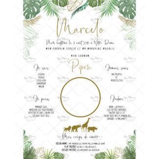 MMEZ CREAZIONI - AFFICHE BAPTEME PERSONNALISEE JUNGLE TROPICAL CHIC