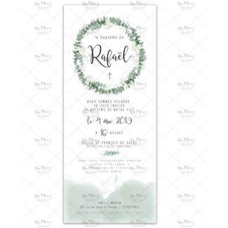 MMEZ CREAZIONI - FAIRE PART - INVITATION BAPTEME PERSONNALISE EUCALYPTUS AQUARELLE