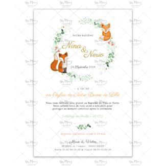 MMEZ CREAZIONI - FAIRE PART - INVITATION BAPTEME PERSONNALISE FORET & RENARDS