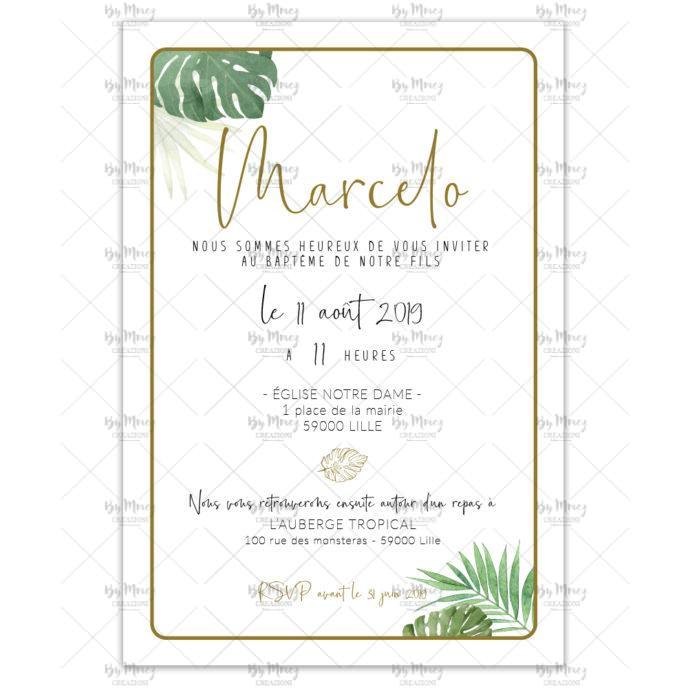 MMEZ CREAZIONI - FAIRE PART - INVITATION BAPTEME PERSONNALISE JUNGLE TROPICAL CHIC-2